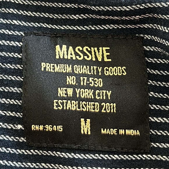 Massive Premium Quality Goods, NYC Navy Blue Striped Shirt w Moto Club Graphics - Picture 3 of 10